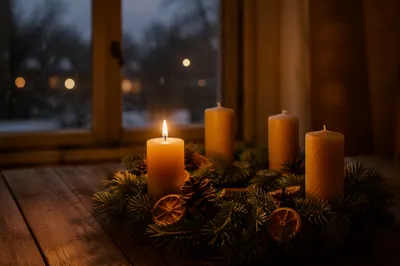 Advent Wreath Candlelight at Winter Dusk