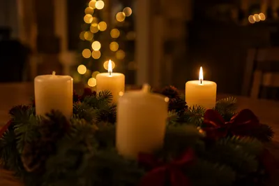 Warm Advent Wreath with Glowing Candles