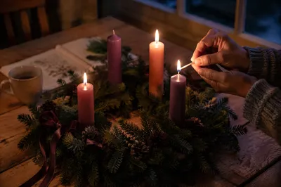 Warm Advent Wreath Candlelight at Dusk