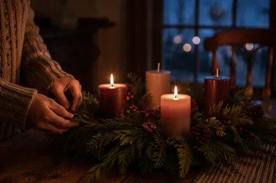 Warm Advent Wreath Candles at Winter Dusk