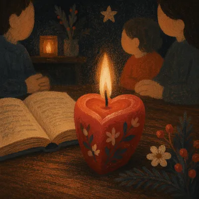 Heart Shaped Candle Beside Open Book