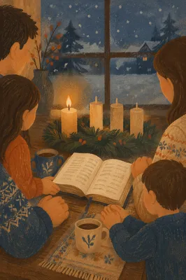Family Hands by Advent Candlelight Table