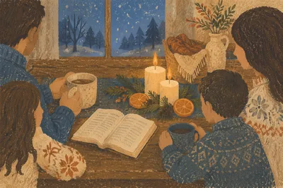 Family Hands by Candlelit Winter Table