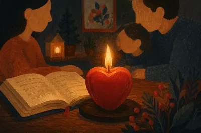 Heart Shaped Candle Beside Open Book