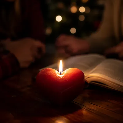Red Heart Candle by Open Book