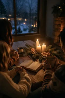 Cozy Family Candlelit Evening Table Scene
