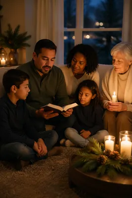 Family Reading by Candlelight at Dusk