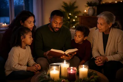 Family Reading by Candlelight at Dusk