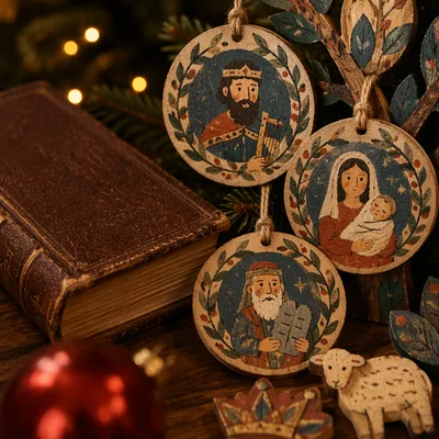 Advent Jesse Tree Ornaments Beside Scripture