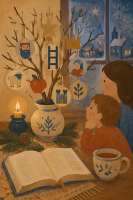 Advent Jesse Tree Ornaments by Window