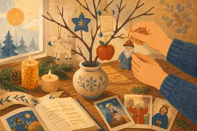 Advent Jesse Tree Ornaments and Scripture Table
