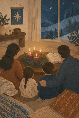 Advent Family Prayer in Cozy Living Room