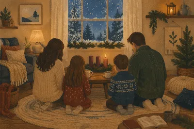 Family Kneeling in Advent Evening Prayer