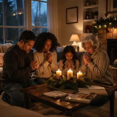 Family Advent Prayer in Cozy Living Room