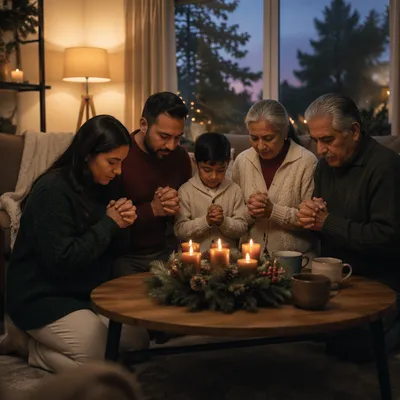 Family Advent Prayer in Cozy Living Room