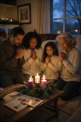 Family Kneeling Beside Advent Wreath