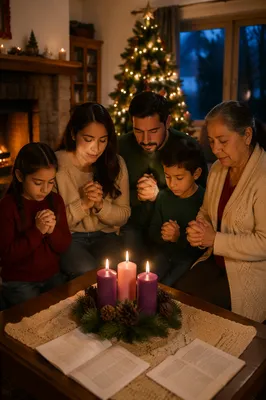 Family Kneeling by Advent Wreath