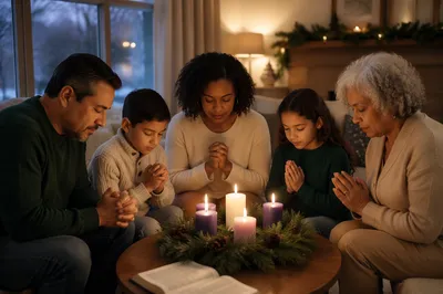 Family Kneeling by Advent Wreath