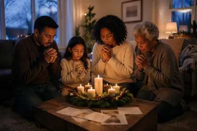 Family Kneeling by Advent Wreath