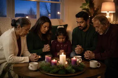 Family Kneeling by Advent Wreath