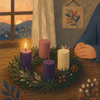 First Purple Candle on Advent Wreath