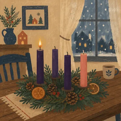 First Purple Candle on Advent Wreath