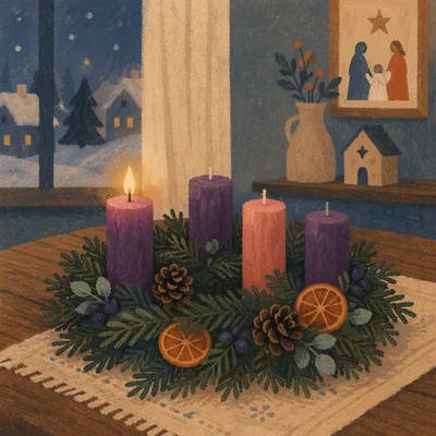 First Purple Candle on Advent Wreath