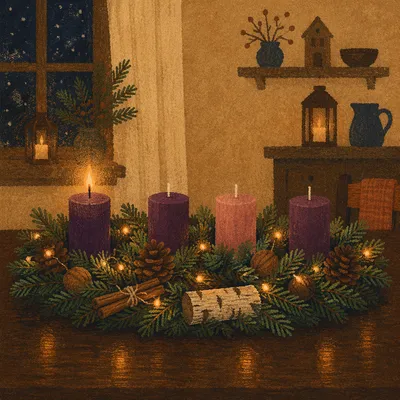 First Purple Candle on Advent Wreath