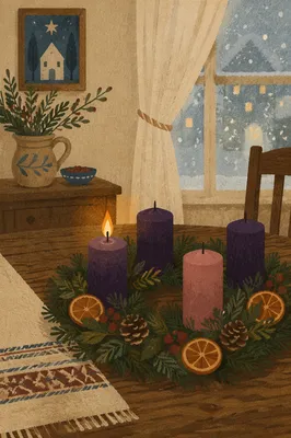First Purple Candle on Advent Wreath