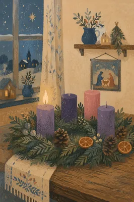 First Purple Candle on Advent Wreath