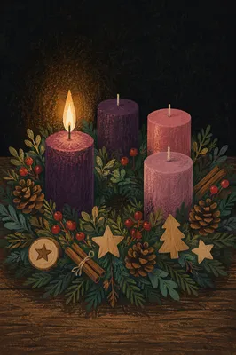 First Purple Candle on Advent Wreath