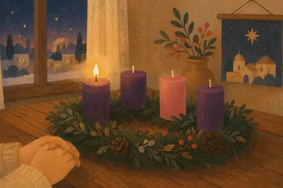 First Purple Candle on Advent Wreath