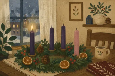 First Purple Candle on Advent Wreath
