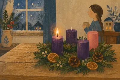 First Purple Candle on Advent Wreath