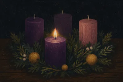 First Purple Candle on Advent Wreath