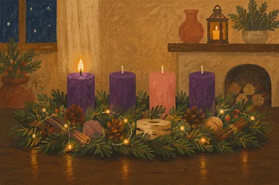 First Purple Candle on Advent Wreath