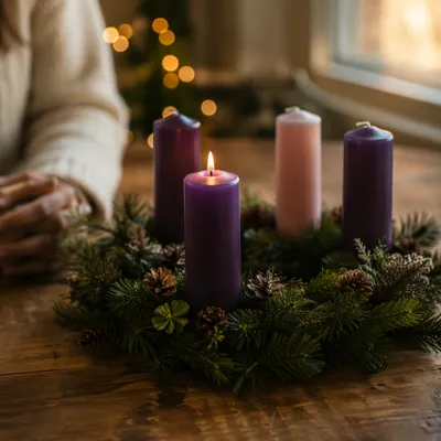 First Purple Candle on Advent Wreath