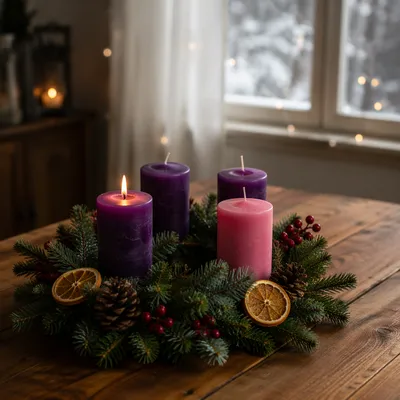First Purple Candle on Advent Wreath