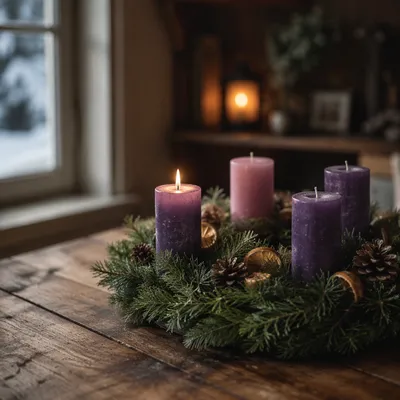 First Purple Candle on Advent Wreath