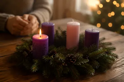 First Purple Candle on Advent Wreath