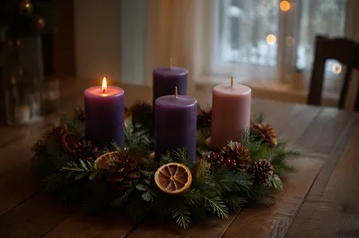 First Purple Candle on Advent Wreath