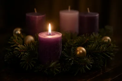 First Purple Candle Lit on Advent Wreath