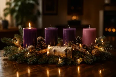 First Purple Candle on Advent Wreath