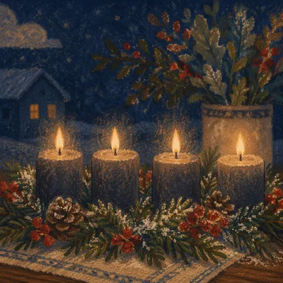 Advent Wreath With Four Glowing Candles