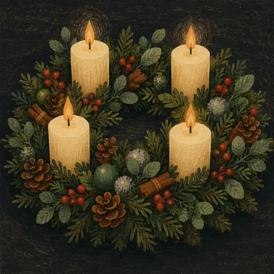 Advent Wreath with Four Lit Candles