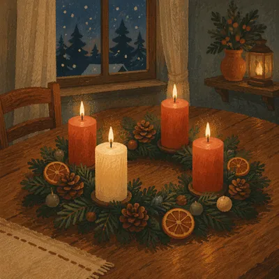 Advent Wreath with Four Lit Candles