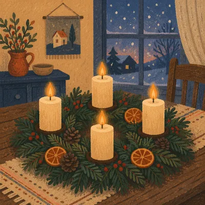 Advent Wreath with Four Lit Candles