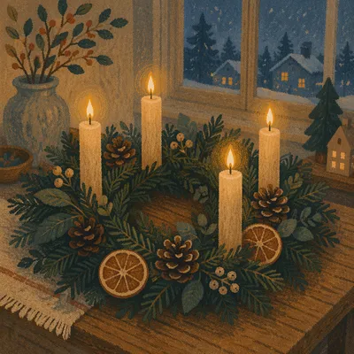 Advent Wreath With Four Lit Candles