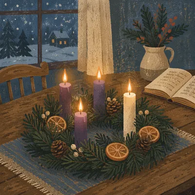 Advent Wreath Candles at Winter Blue Hour