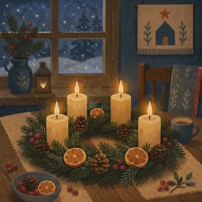 Lit Advent Wreath at Winter Blue Hour